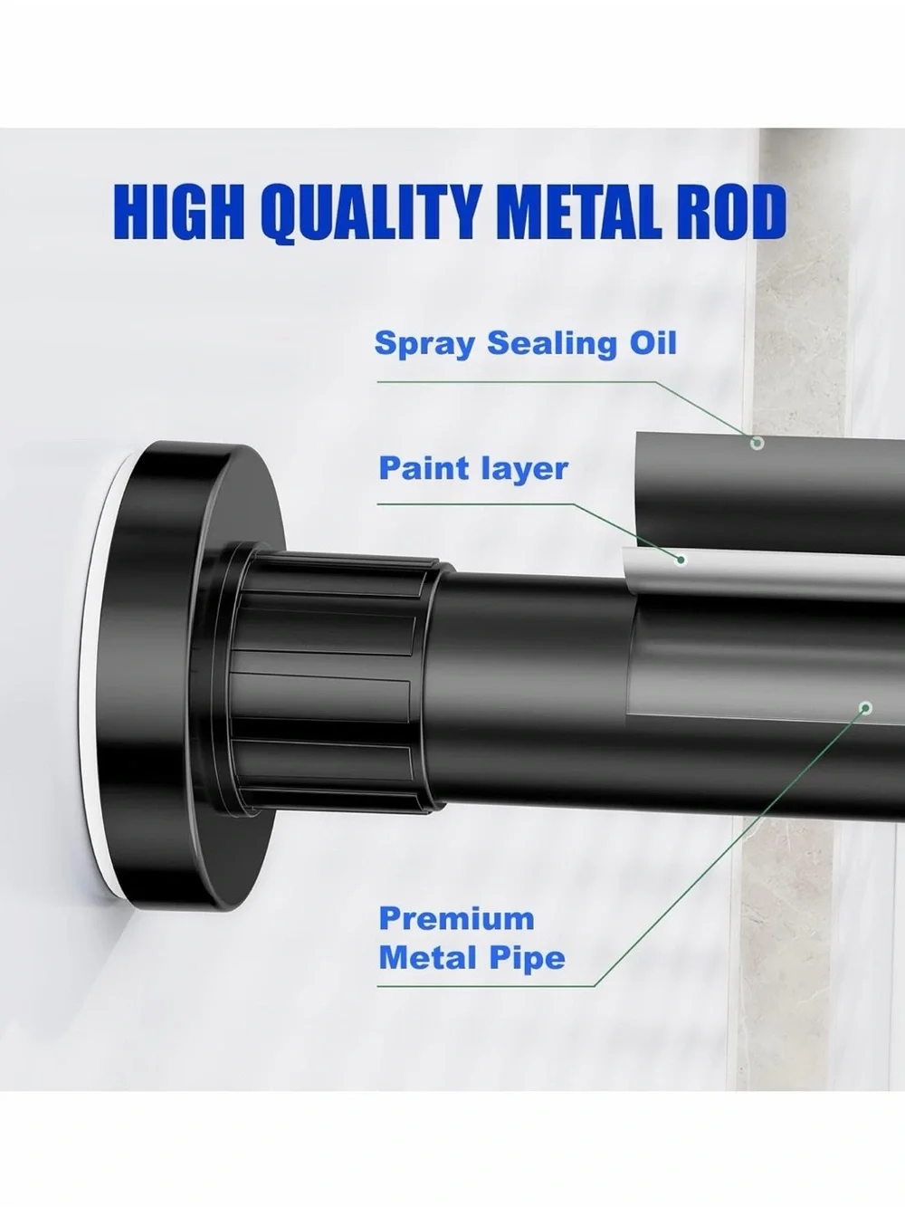 🚿🖤 Ausemku Heavy-Duty Adjustable Tension Shower Curtain Rod – Black (32–80”)